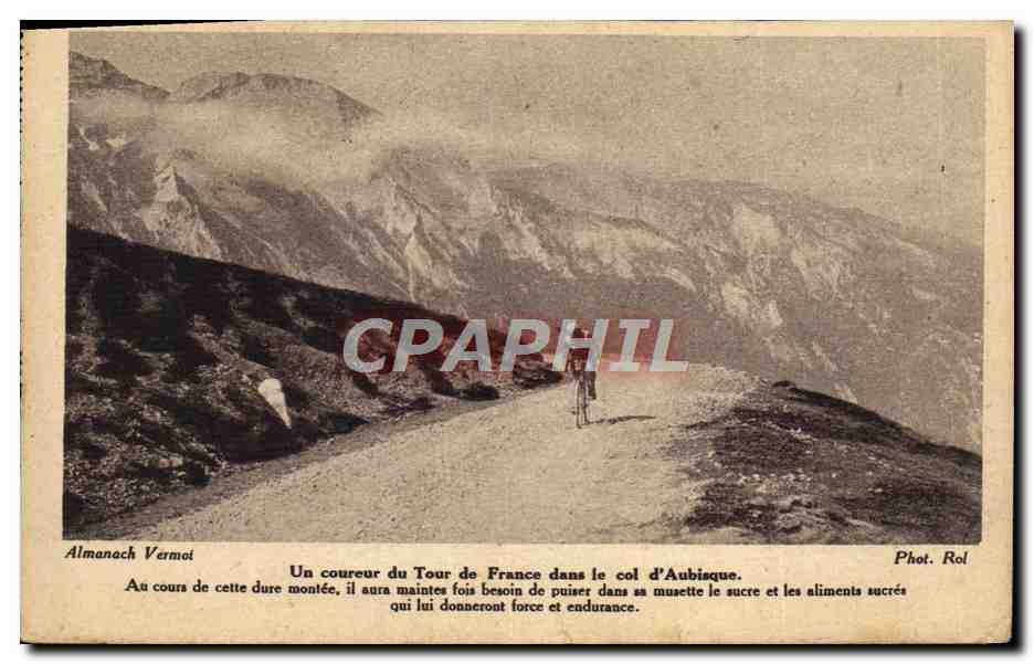 Un coureur du Tour de France dans le col d'Aubisque — Almanach Vermois, Phot. Rol