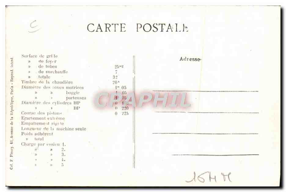 CPA Train Locomotive Voiture automotrice a vapeur VACD  — Rückseite