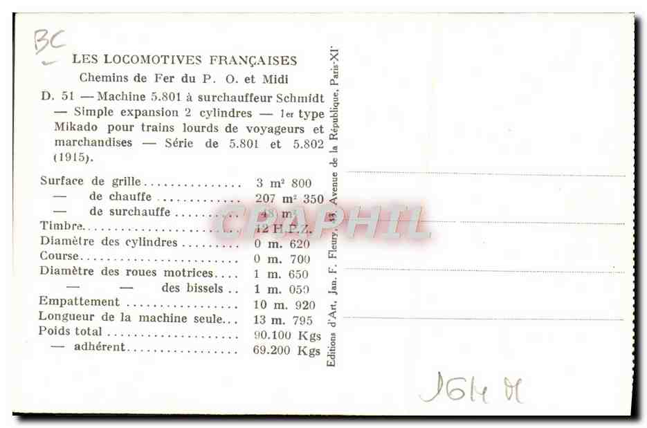 CPA Train Locomotive PO et Midi — Rückseite