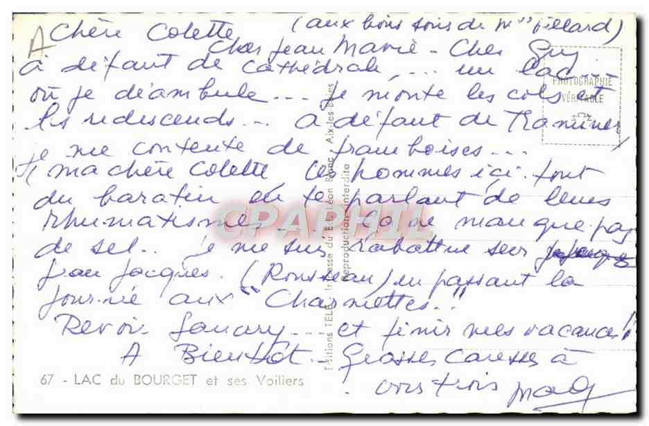 CPM Bateau Voilier Lac du Bourget et ses voiliers — Rückseite