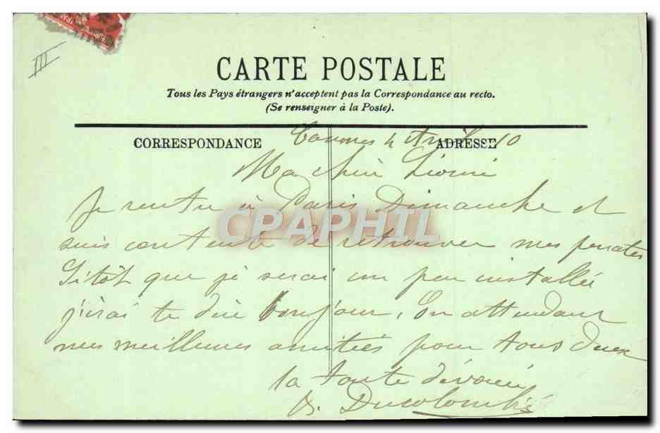CPA Bateau Voilier Cannes Yacht de course et le Sucquet — Rückseite