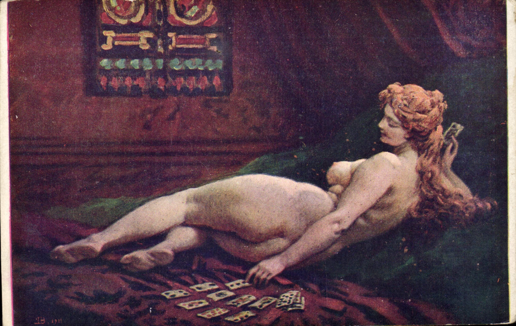 Naked woman playing cards — L. Beroud, N° 217, Salon de Paris