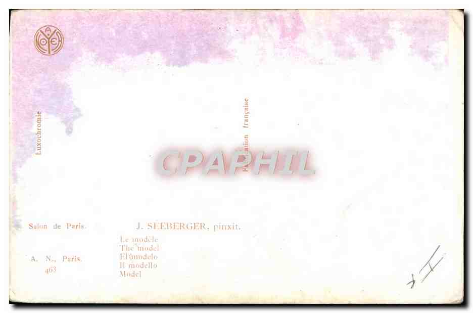 Nue assise — avec écharpe jaune et rose — J. Seeberger — Verso