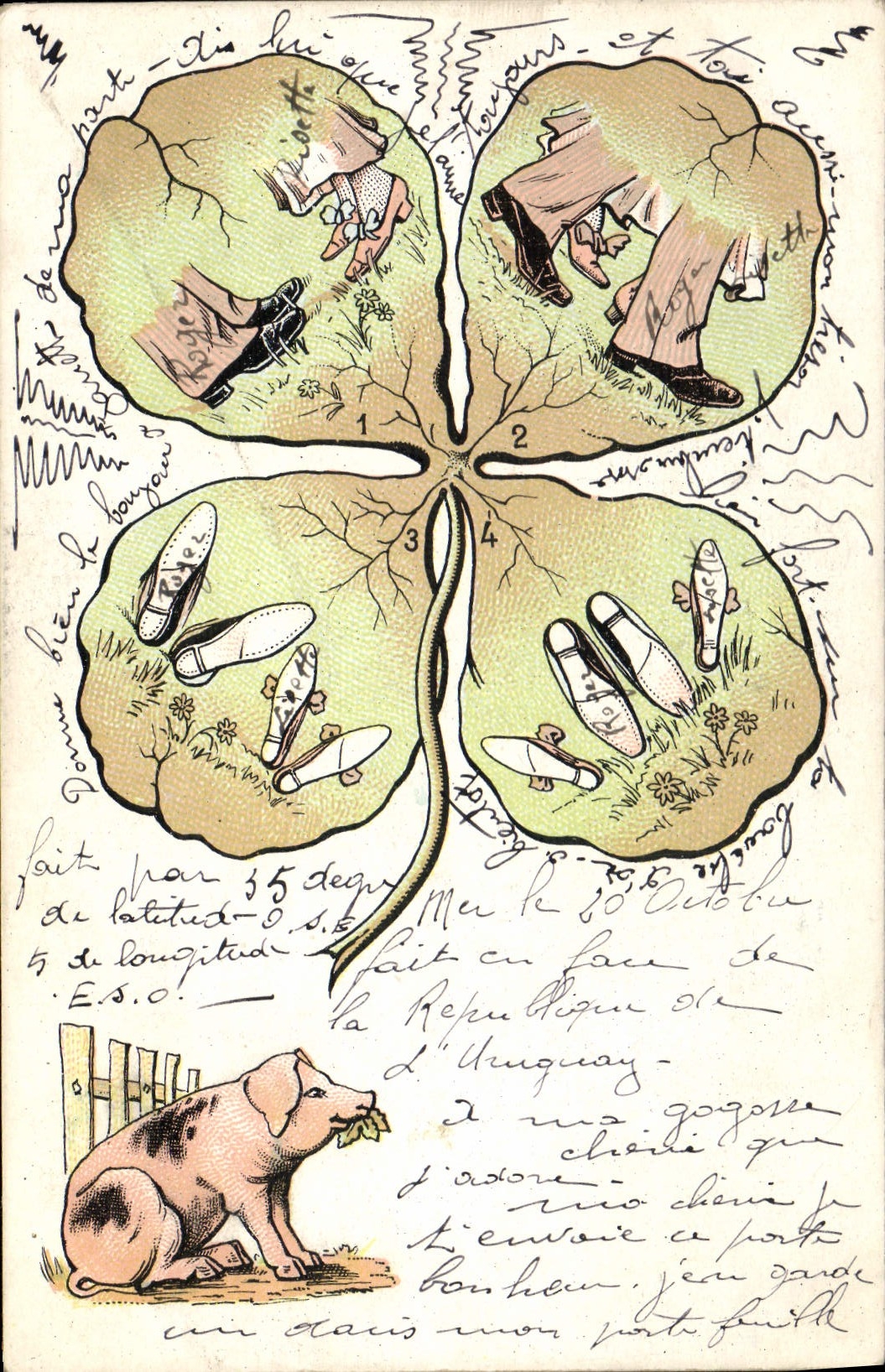 Four-leaf clover — shoes and pig — unidentified publisher
