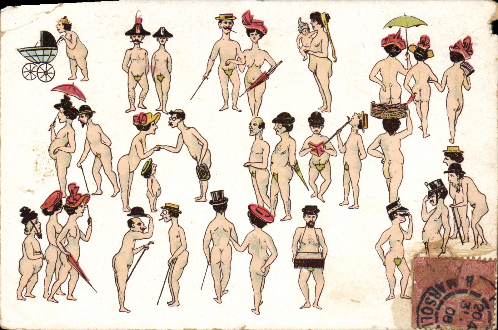 Tarjeta postal antigua Mujer desnuda erótica