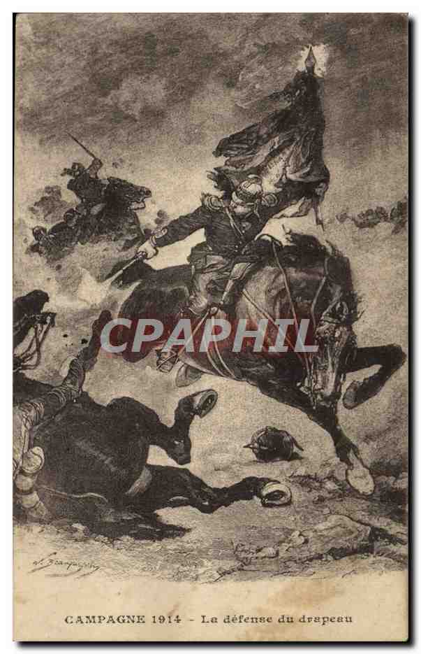CPA Militaria Campagne 1914 La defense du drapeau Cheval