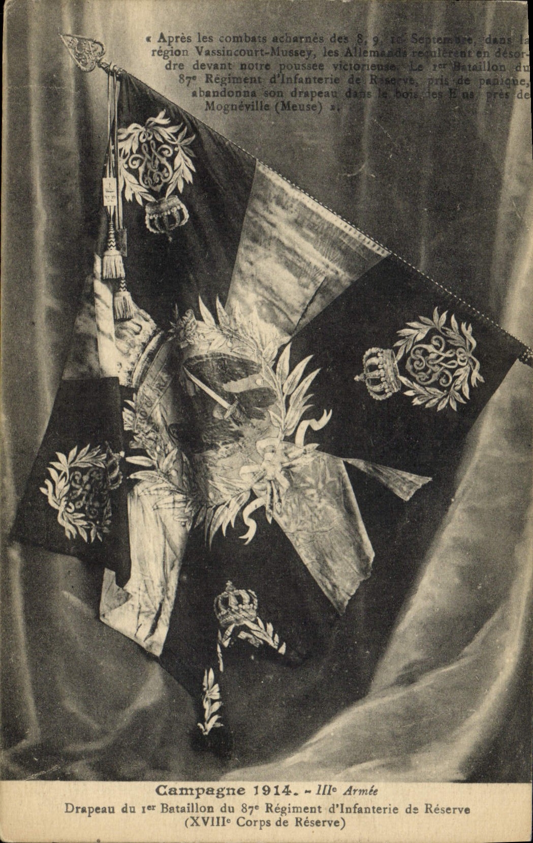 CPA Militaria Campagne 1914 Drapeau du 1er bataillon du 87eme regiment d'infanterie de Reserve