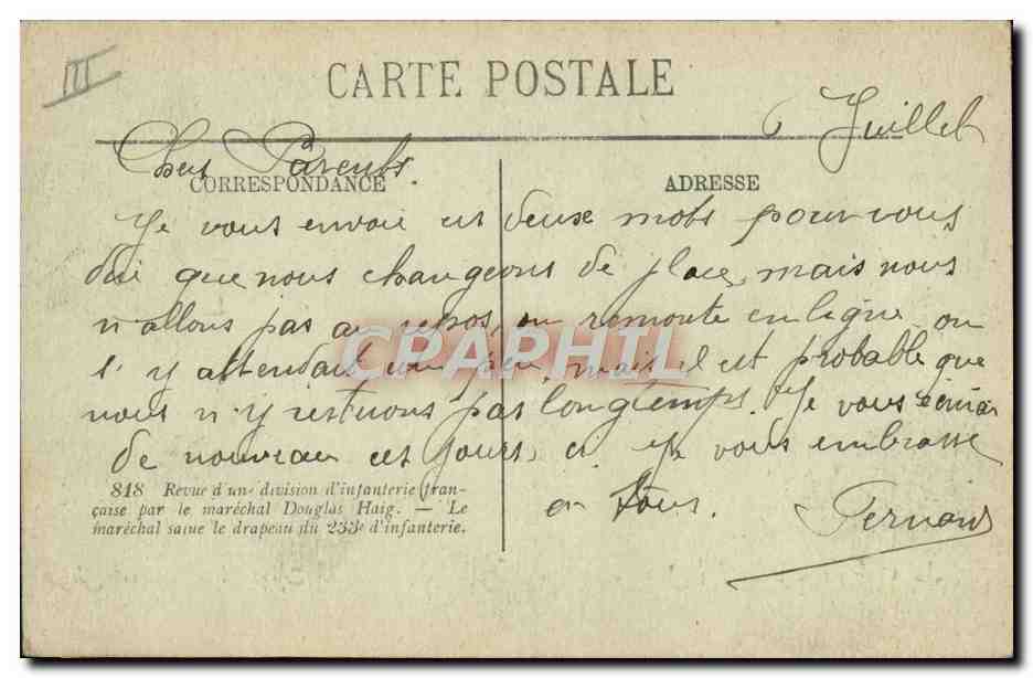 Division française — Revue du maréchal Douglas Haig — 1918 — Verso