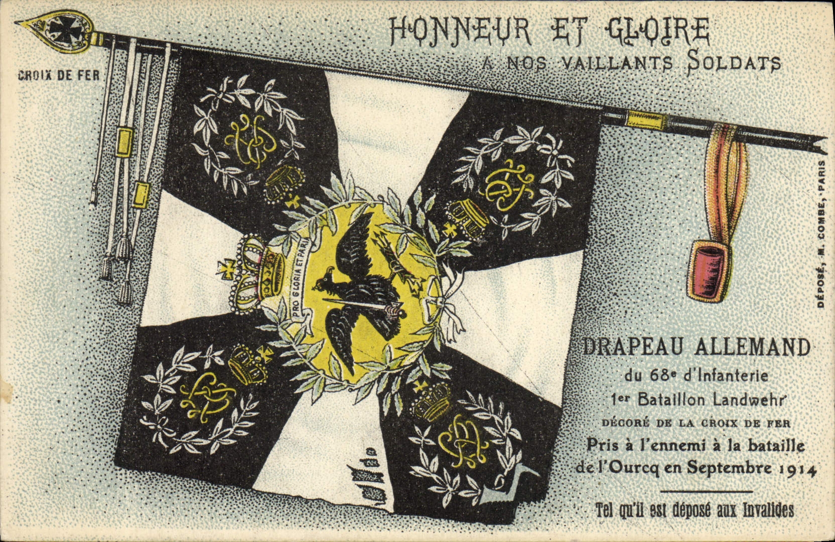 CPA Militaria Drapeau allemand 68eme d'infanterie 1er bataillon Landwehr