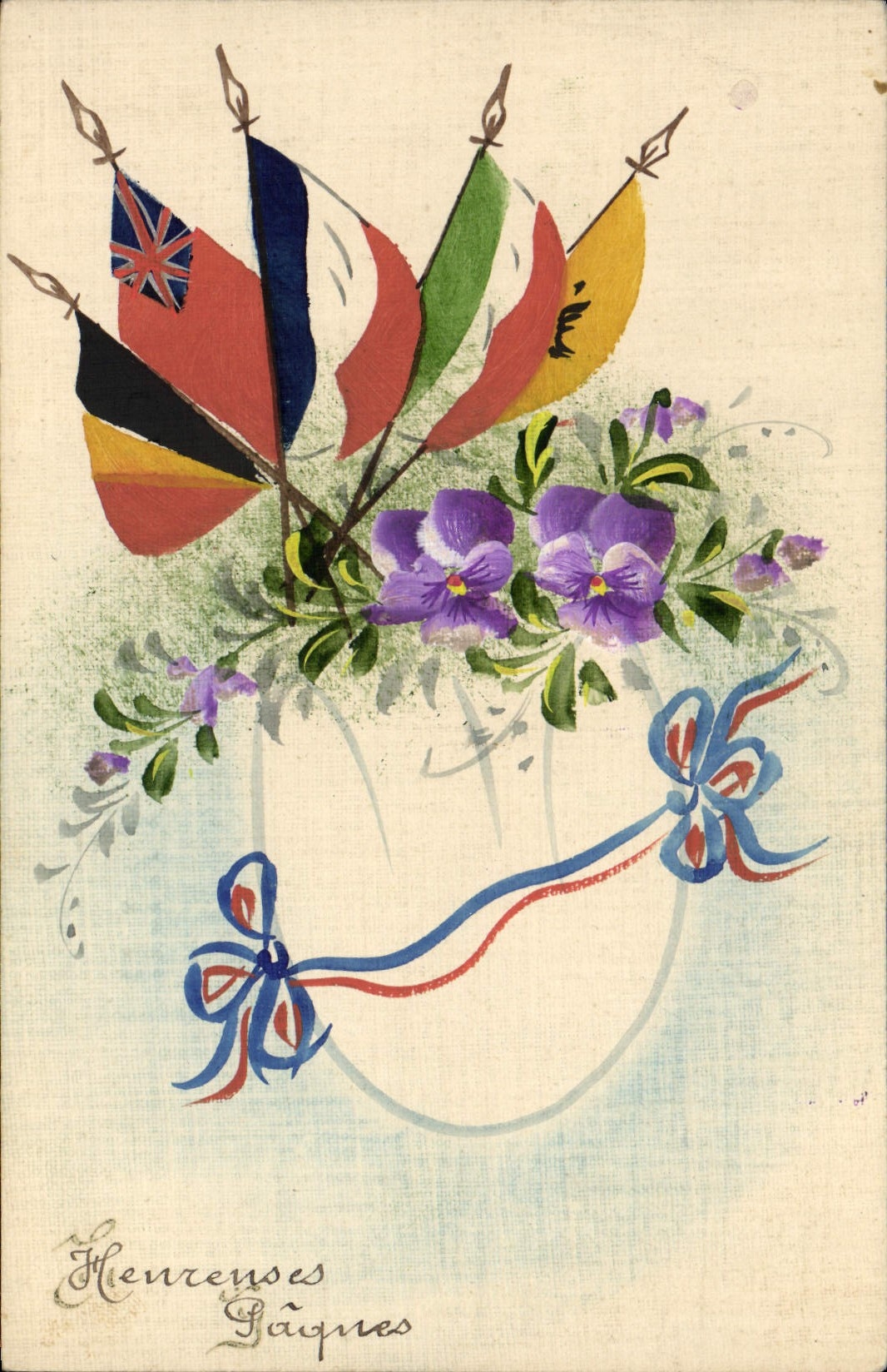 CPA Militaria Drapeaux (dessin a la main)
