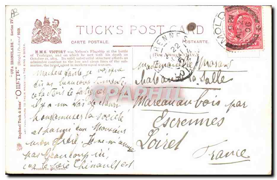 HMS VICTORY e il sottomarino moderno — Tuck & Sons, serie IV — Verso