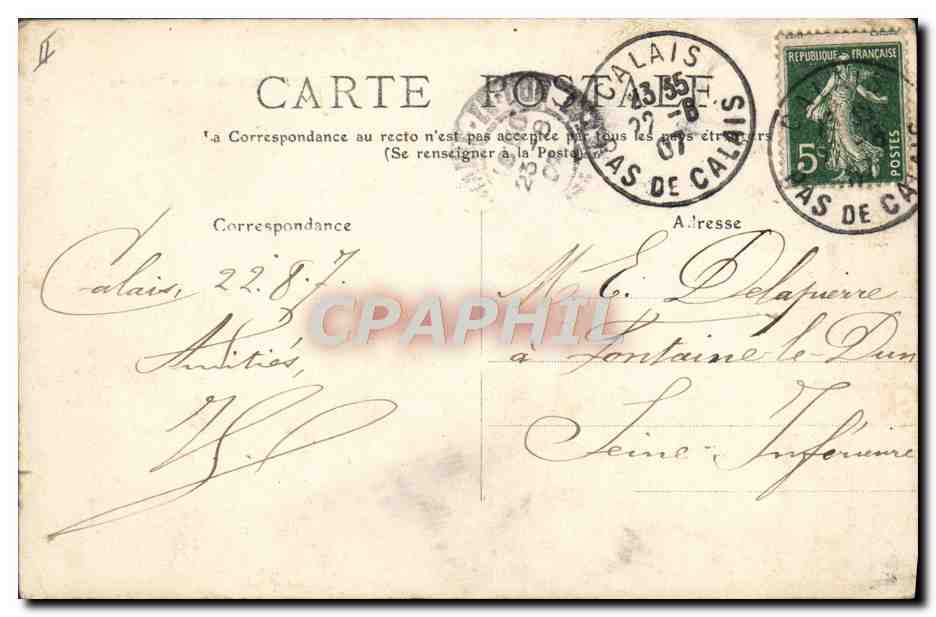 CPA Le Theatre Calais  — Verso