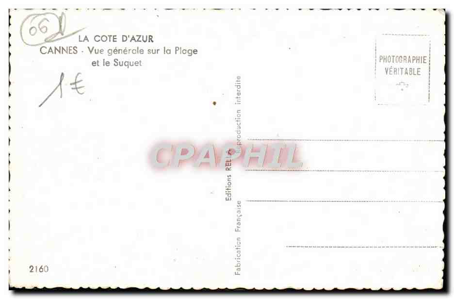 CPM Cannes Vue Generale sur la Plage du Suquet — Verso