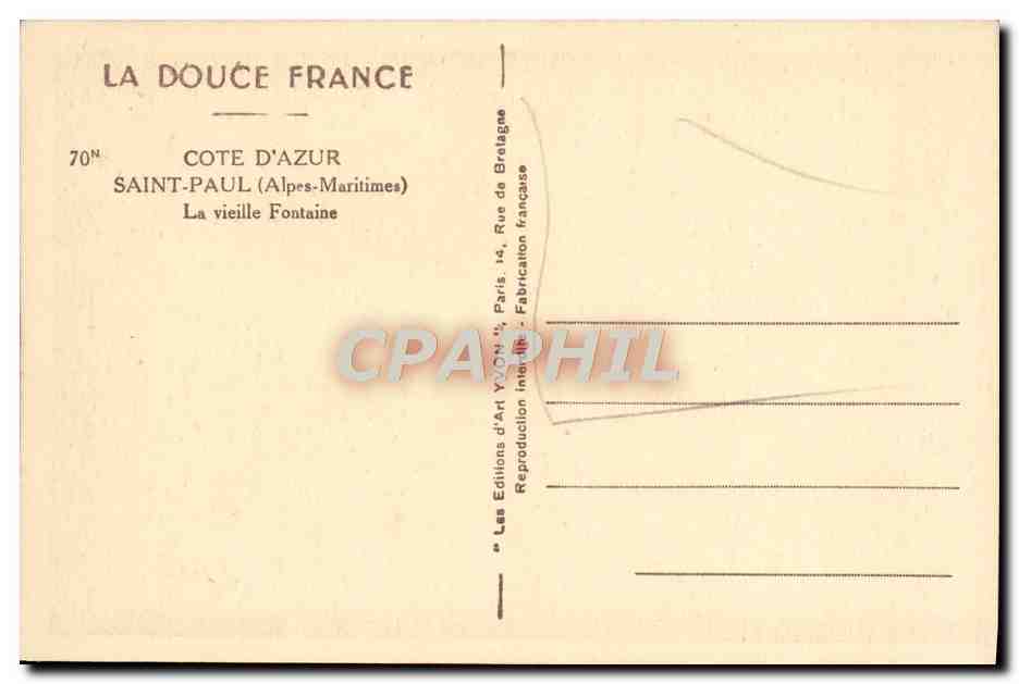 Saint-Paul (Alpes-Maritimes) — La vieille Fontaine — Les Éditions d'Art Yvon, Paris — Rückseite