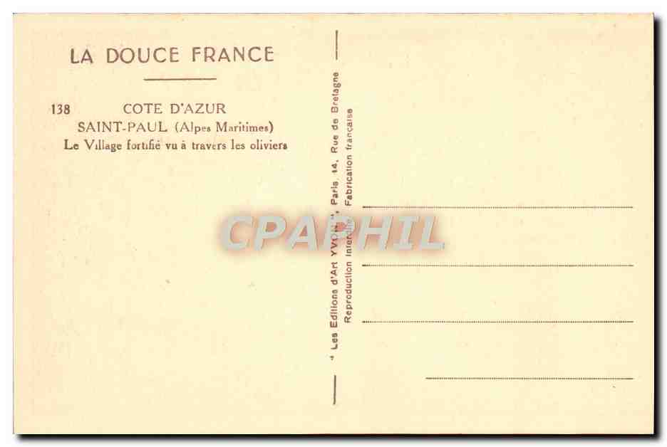 CPA Saint Paul Le Village Fortifie vu a travers les oliviers — Rückseite