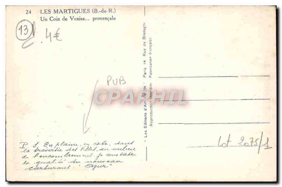 CPA Les Martigues Un Coin de Venise — Rückseite