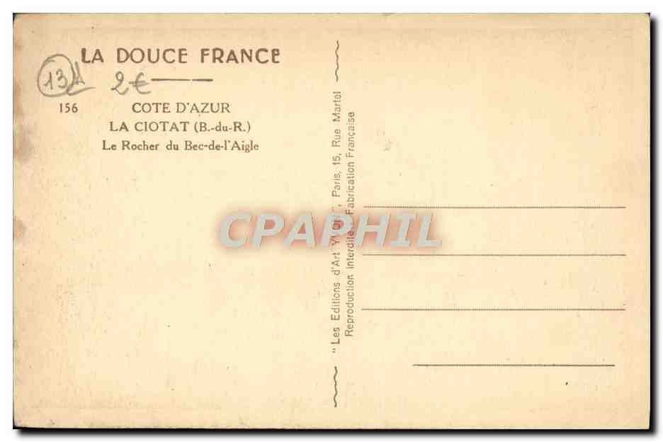 Le Rocher du Bec-de-l'Aigle — Côte d'Azur — Éditions d'Art V. Martel — Reverso