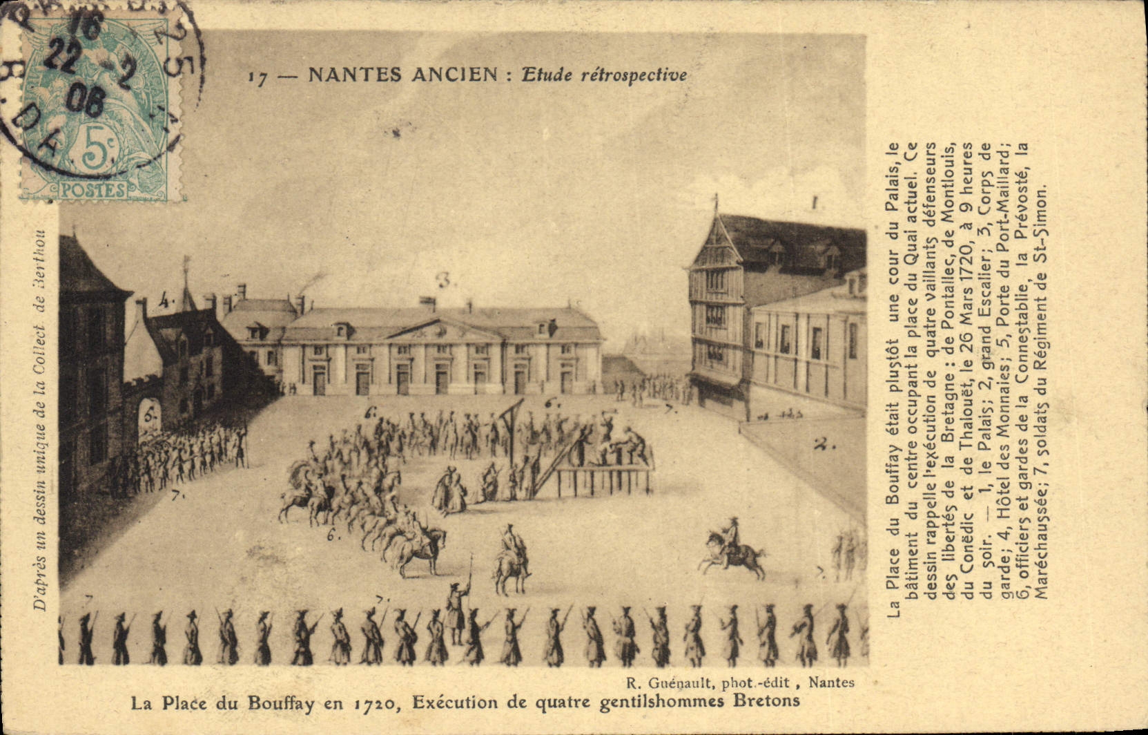 NANTES ANCIEN : Étude rétrospective — Exécution de quatre gentilshommes Bretons à la Place du Bouffay en 1720 — R. Guénault, phot.-édit, Nantes