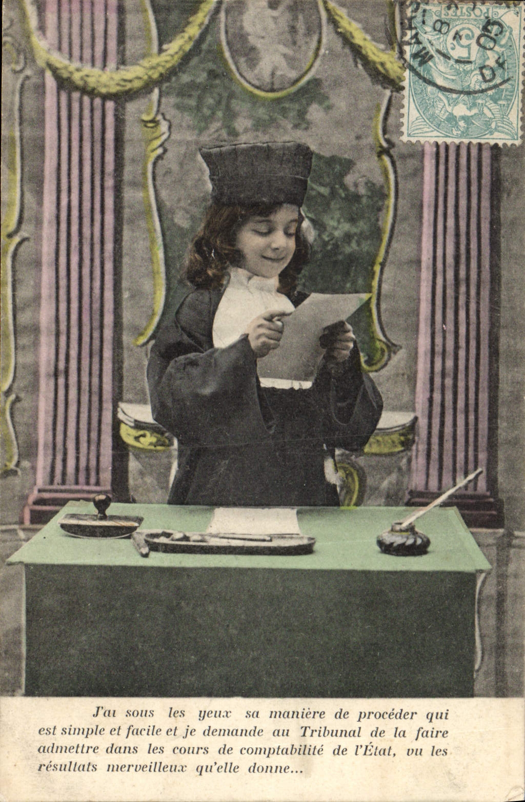 Fille en robe de juge — carte postale éducative — éditeur non identifié