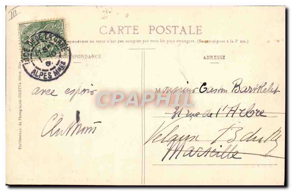 Refuge dans la Vallée de la Gordolassque — Yésubie (Alpes-Maritimes) — Collection Artistique, Nice C.A.F. — Verso