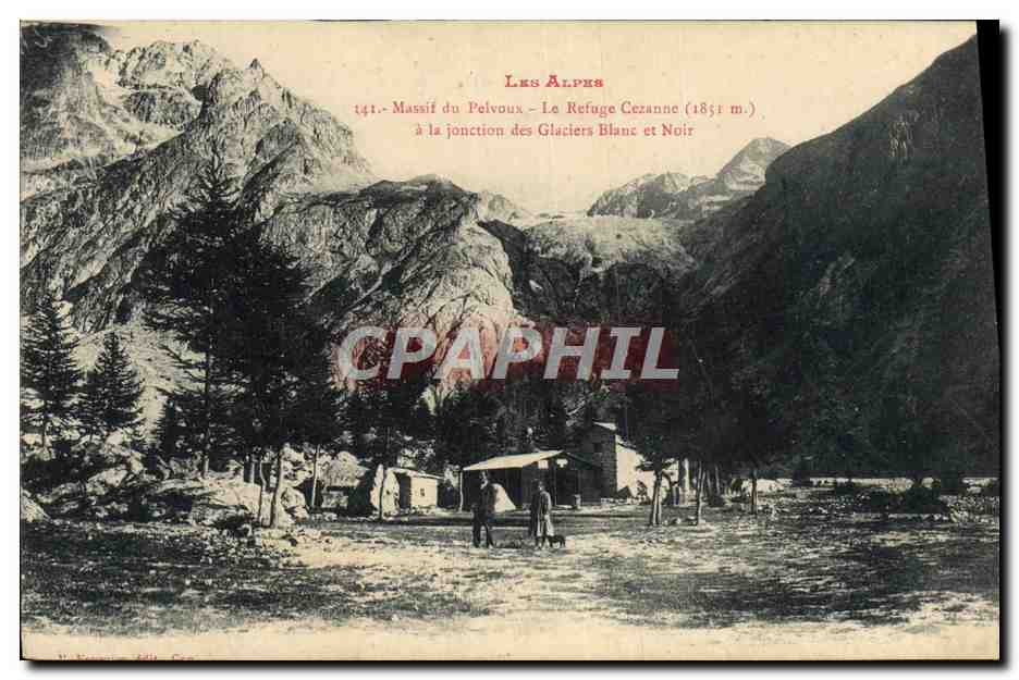 CPA Alpinisme Massif du Pelvoux Le refuge Cezanne a la jonction des glaciers Blanc et Noir 