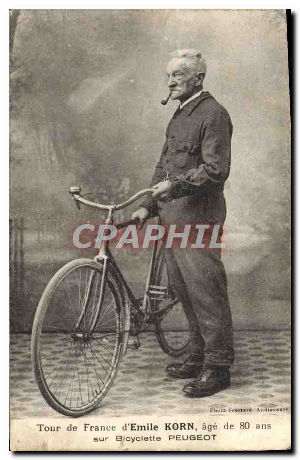 Tour de France d'Emile KORN, âgé de 80 ans — sur Bicyclette PEUGEOT — Photo Frossard Audincourt
