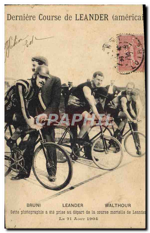 Dernière Course de LEANDER (américain) — BRUNI, LEANDER, WALTHOUR — datée 21 Août 1904