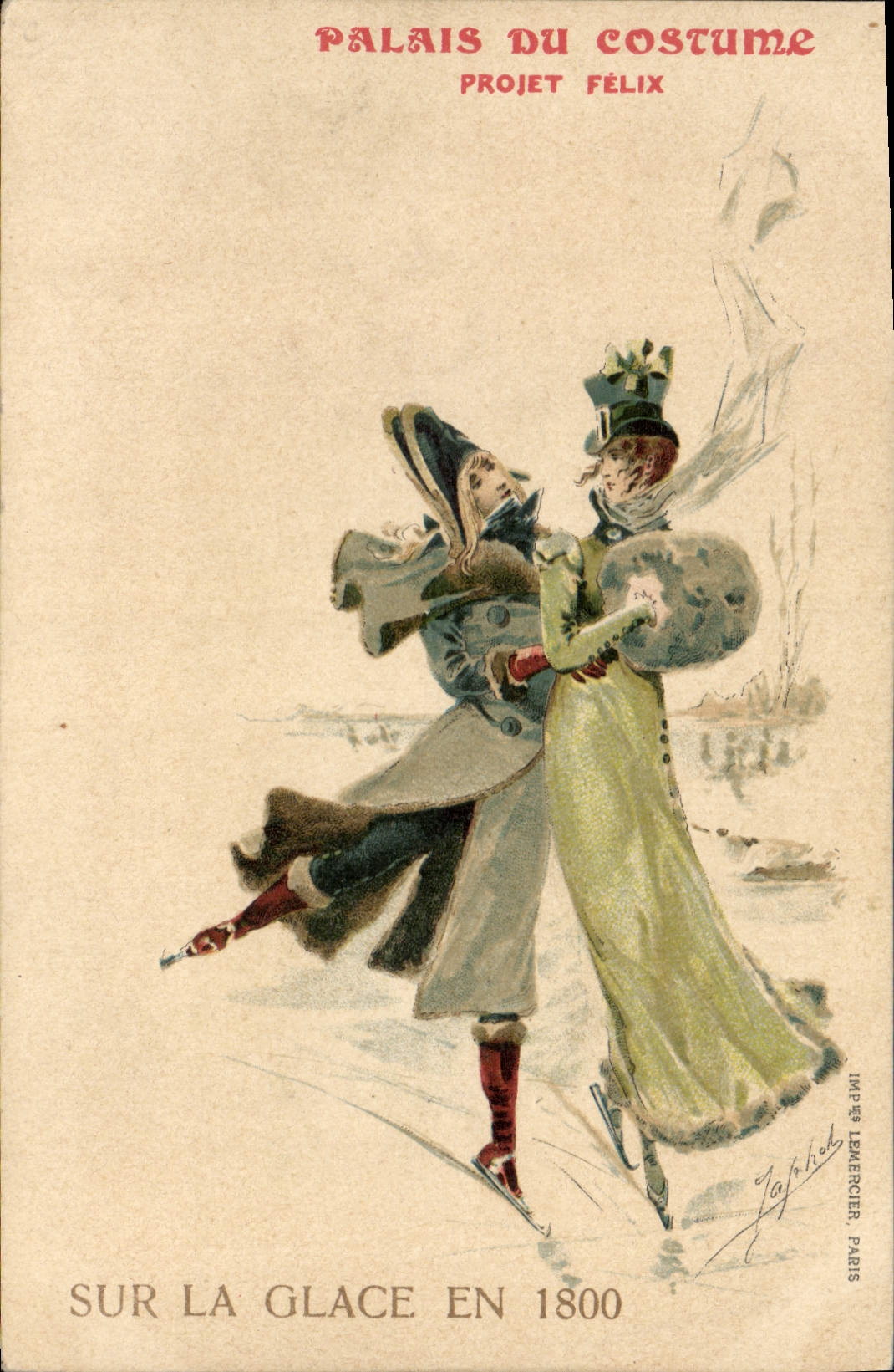 Auf dem Eis im Jahr 1800 — Palais du Costume, Projekt Félix — Imp. J. Lemerçier, Paris