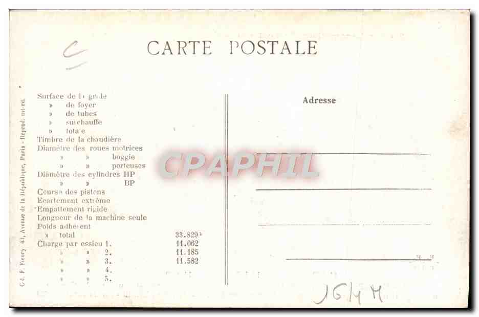 CPA Train Locomotive Machine 0203 a 3 essieux couples — Rückseite