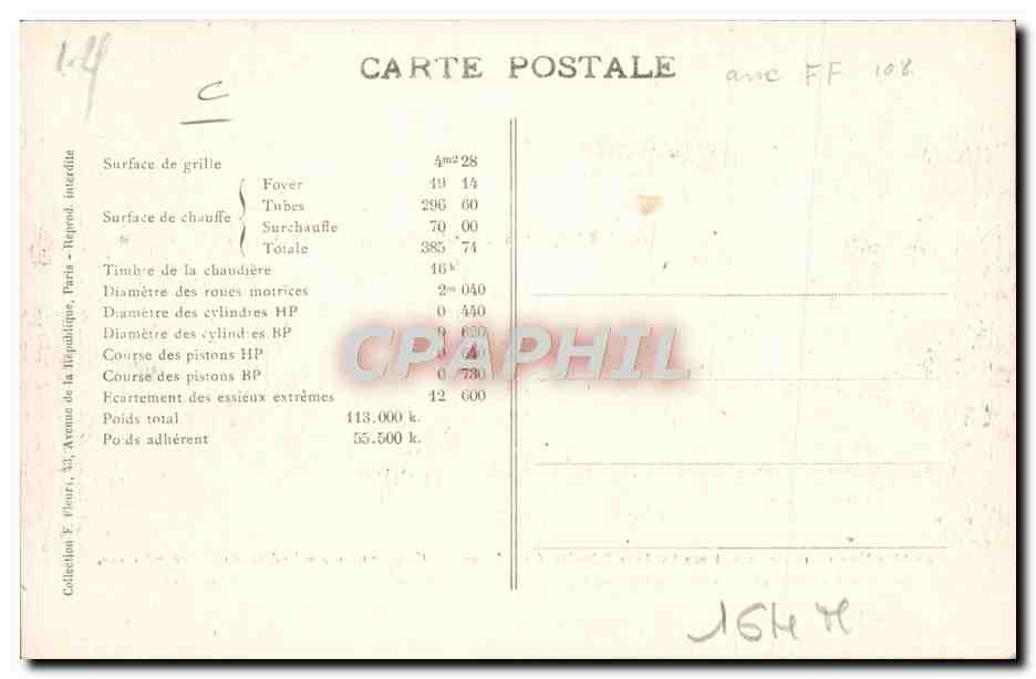 CPA Train Locomotive Machine 3 1101 et 3 1102 a surchauffeur Schmidt foyer Belpaire  — Rückseite