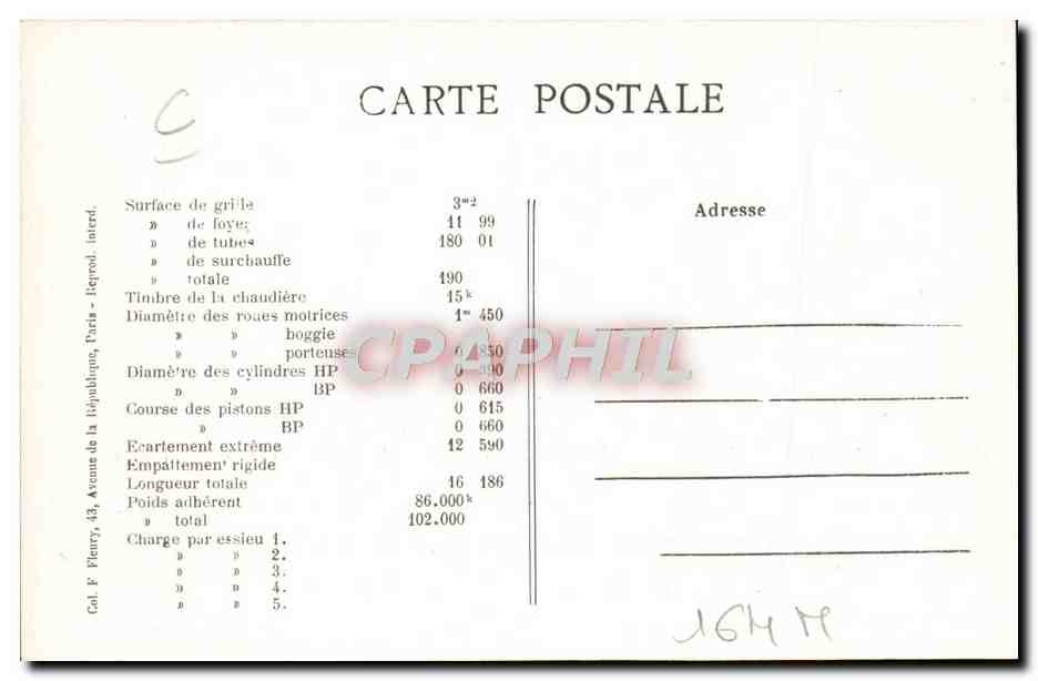 CPA Train Locomotive Machine Tender 6122 type de Bousquet — Verso