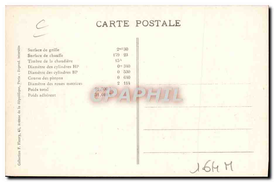 CPA Train Locomotive Machine 2 159 Compound a 4 cylindres — Rückseite