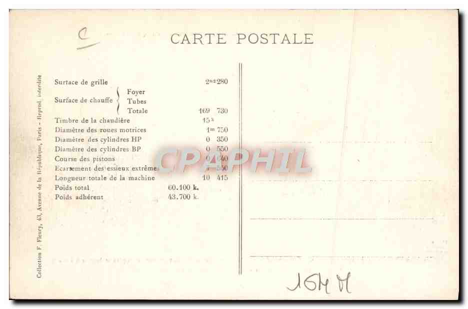 CPA Train Locomotive Machine 230 042 a vapeur saturee  — Verso