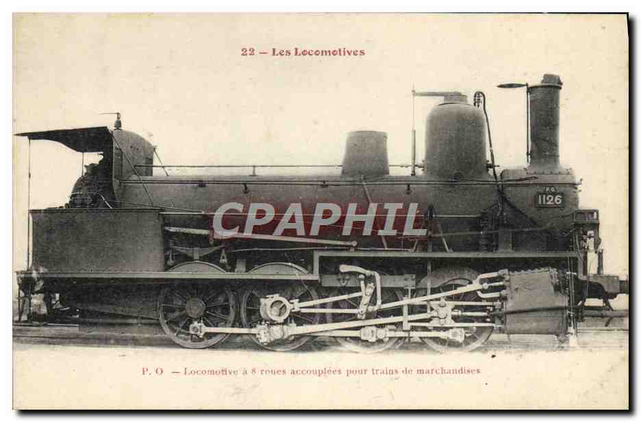 CPA Train Locomotive a 8 roues accouplees pour trains de marchandises
