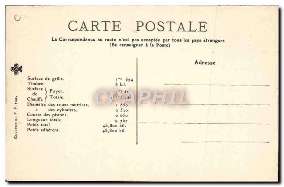 CPA Train Locomotive a 8 roues accouplees pour trains de marchandises — Verso
