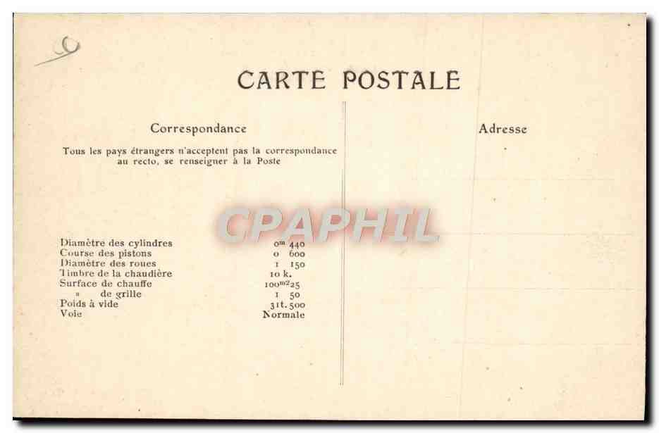 CPA Train Locomotive tender a 6 roues couplees pour la Cie des mines d'Aniche  — Rückseite