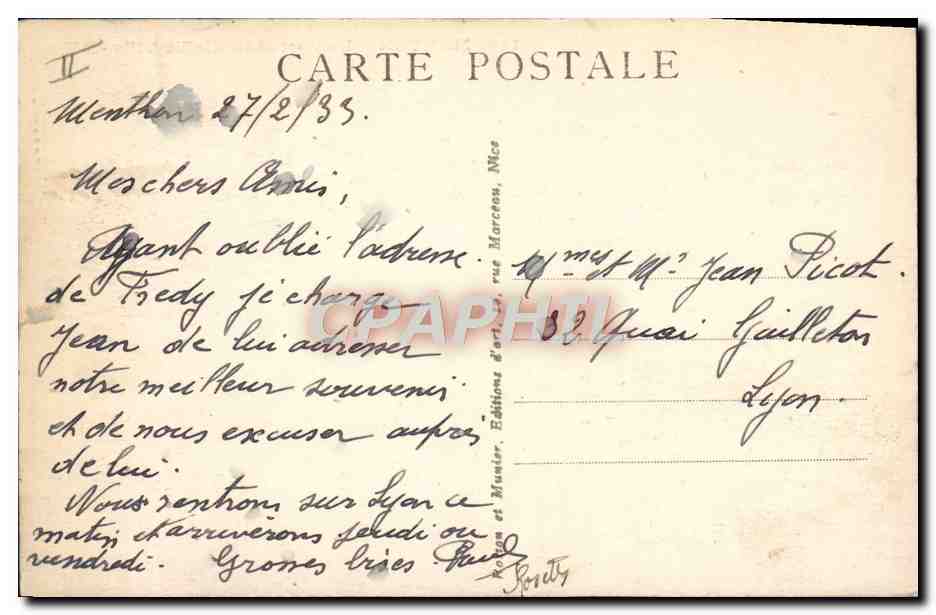 CPA Bateau Voilier Menton Le port  — Verso