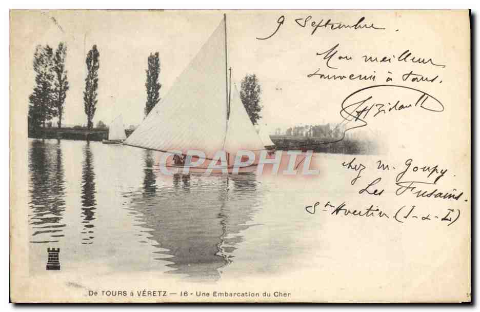 De TOURS à VÉRETZ — Une Embarcation du Cher — Éditeur : L. D. (n°16)