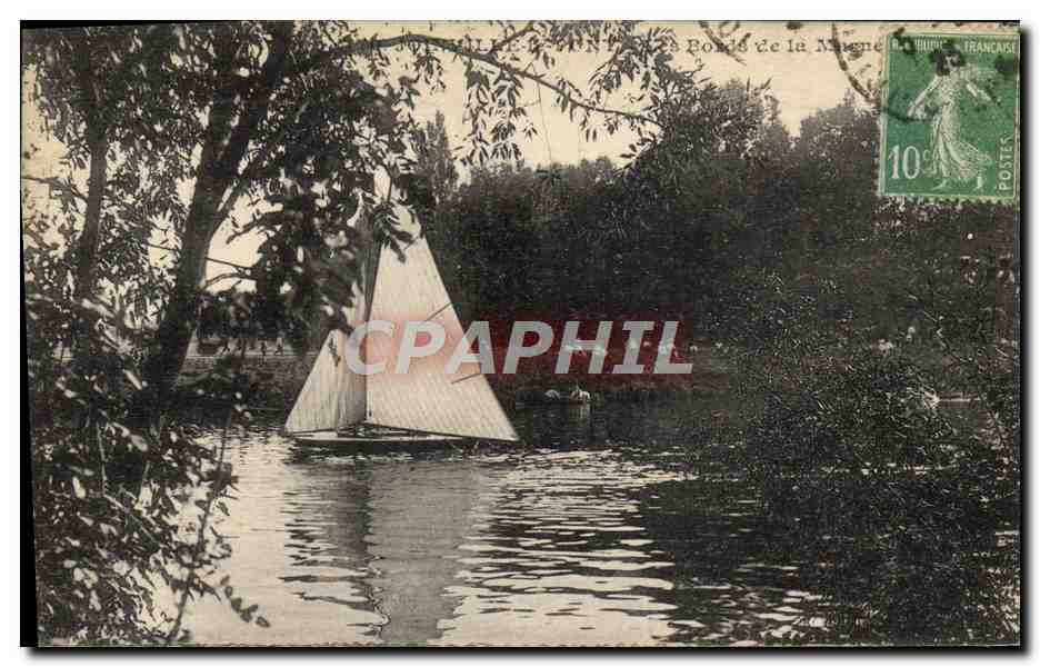 Les Portes de la Marne — Vue de la rivière avec voile — E. Malcuri, Phot.édit.