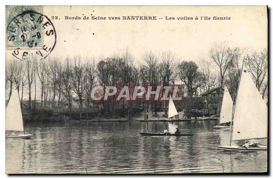 Bords de Seine vers NANTERRE — Les voiles à l’Île fleurie — A. Ossart édit. Rueil