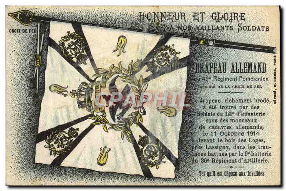CPA Militaria Drapeau allemand 49eme regiment Pomeranien