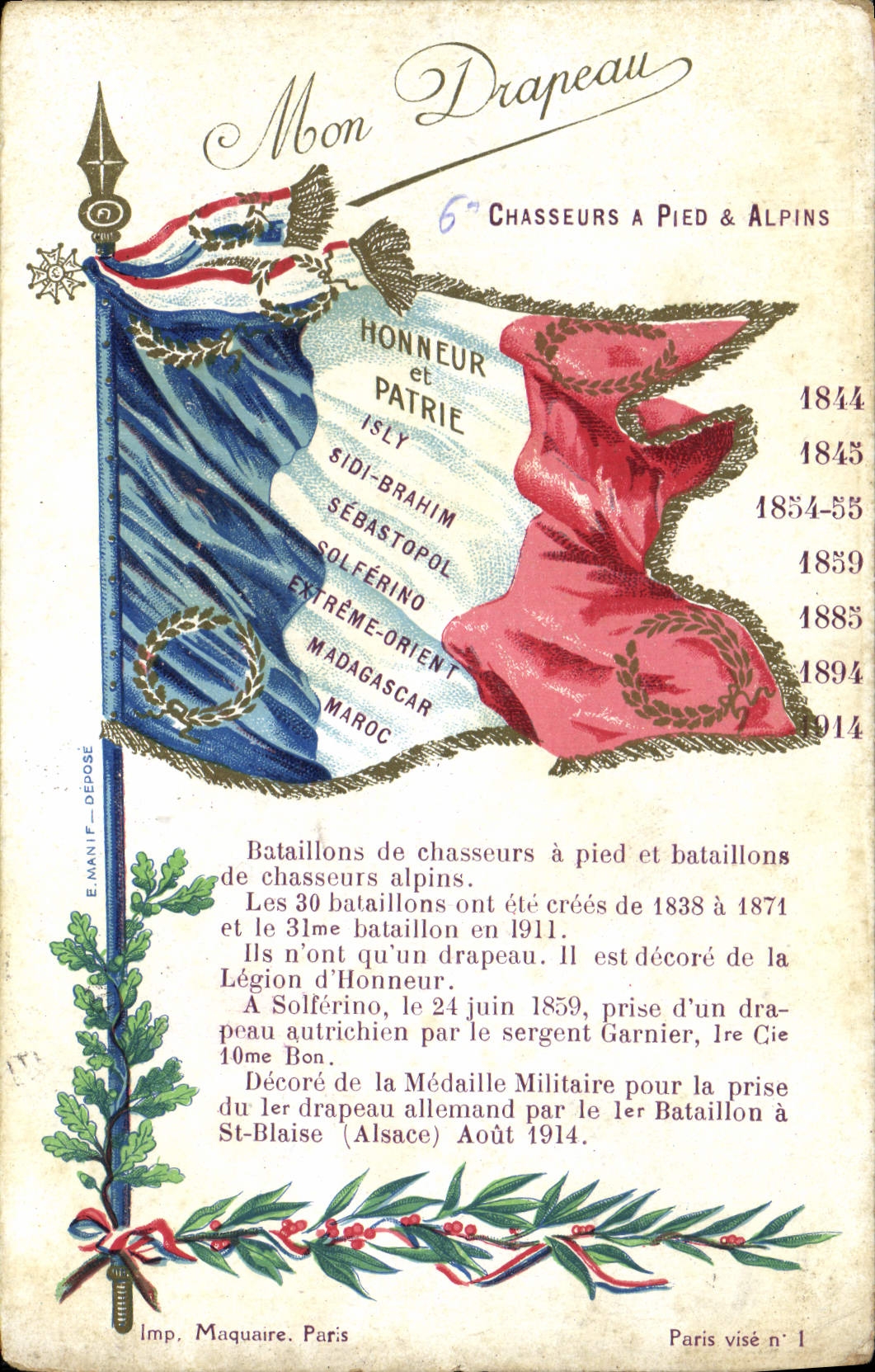 CPA Militaria Drapeau 6eme Chasseurs a pied alpins 
