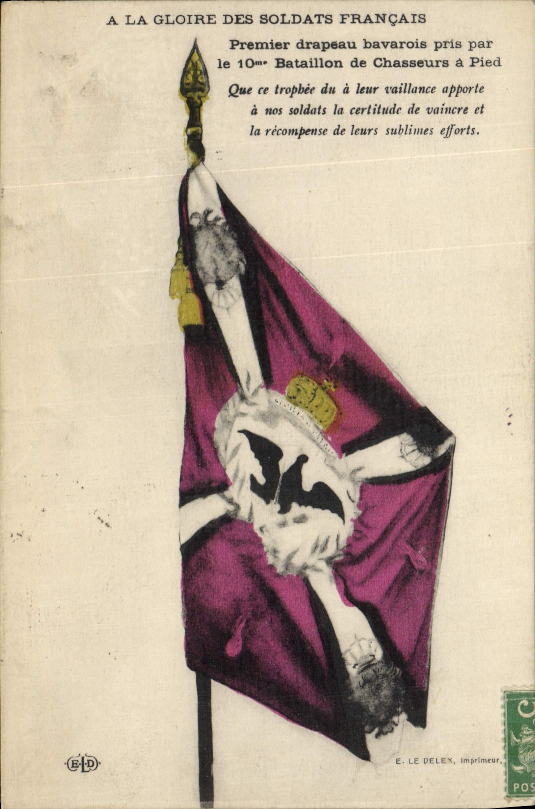 CPA Militaria Premier drapeau bavarois pris par le 10eme bataillon de Chasseurs a pied