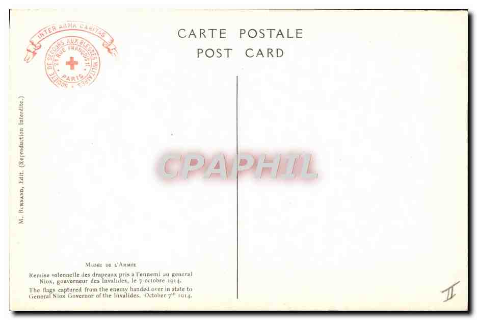 CPA Militaria Musee de l'armee Remise officielle des drapeaux pris a l'ennemi au general Niox — Rückseite