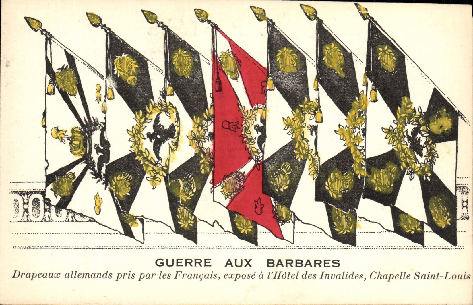 CPA Militaria Drapeaux allemands pris par les Francais Hotel des Invalides Chapelle Saint Louis 