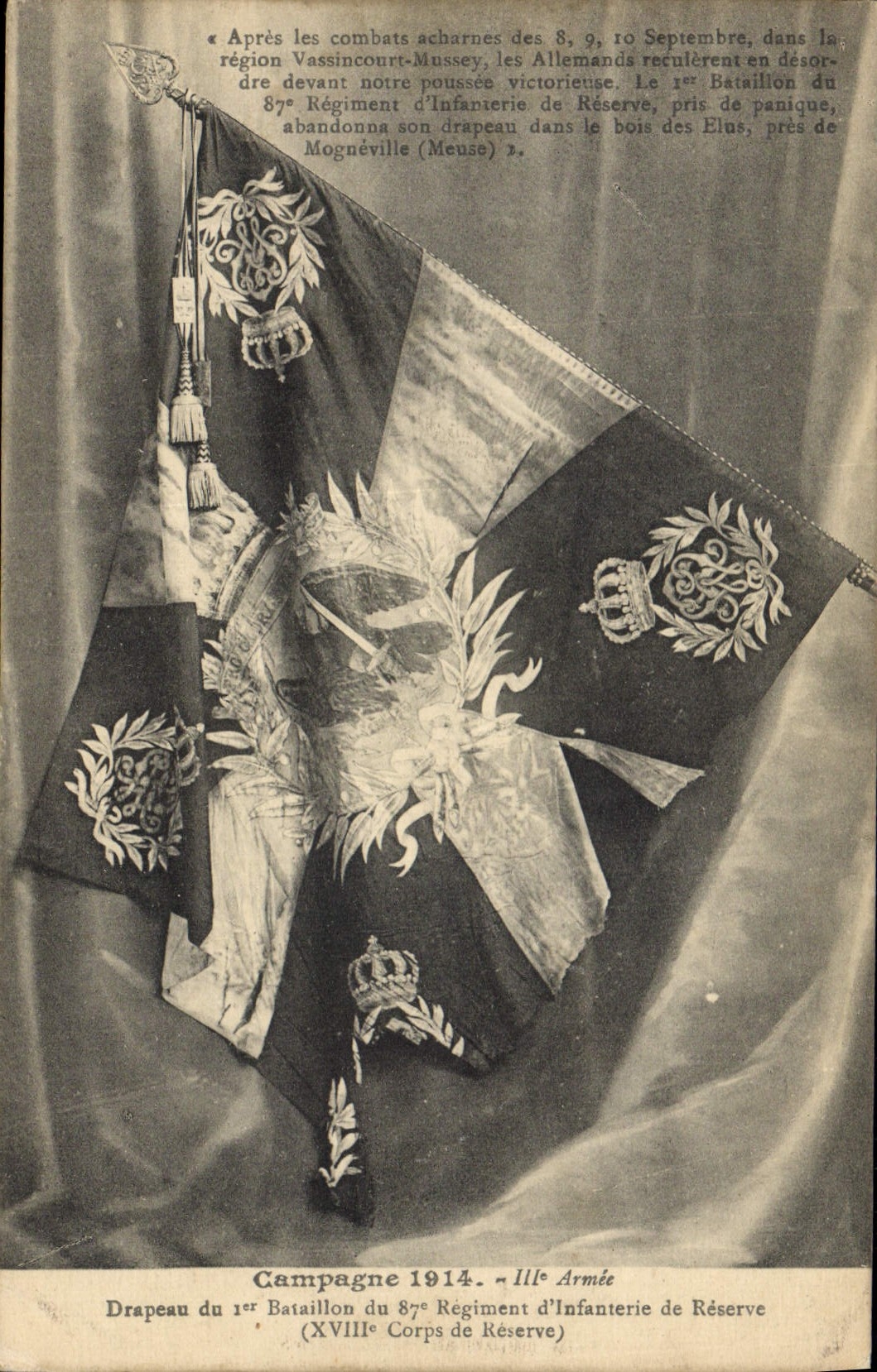 CPA Militaria Drapeau du 1er bataillon du 87eme regiment d'infanterie de reserve 