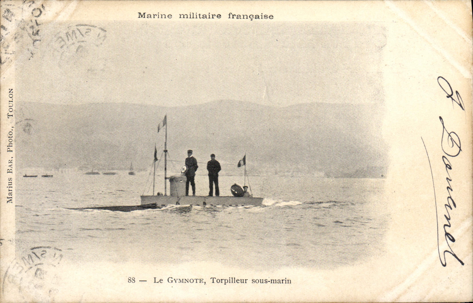 Le Gymnote, torpilleur sous-marin — Marine militaire française — Marius Bar, Photo. Toulon, n°88