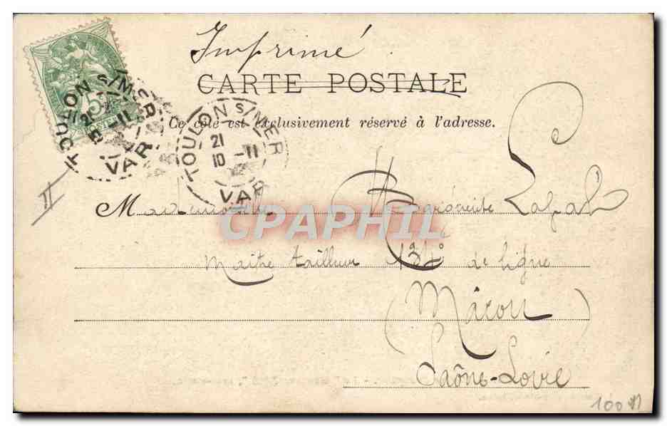 Toulon — Le "Gustave-Zédé", sous-marin — A. Couturier, phot-éditeur, Toulon, n°304 — Verso