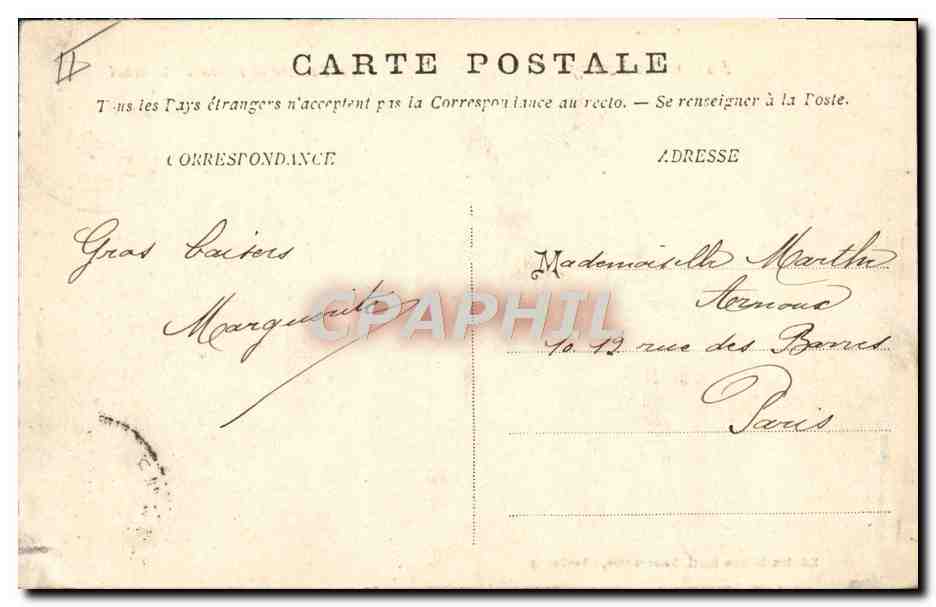 CPA Cherbourg Le Theatre et fontaine  — Verso