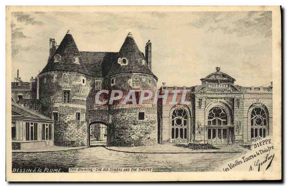 CPA Dieppe Les vieilles tours et le Theatre 